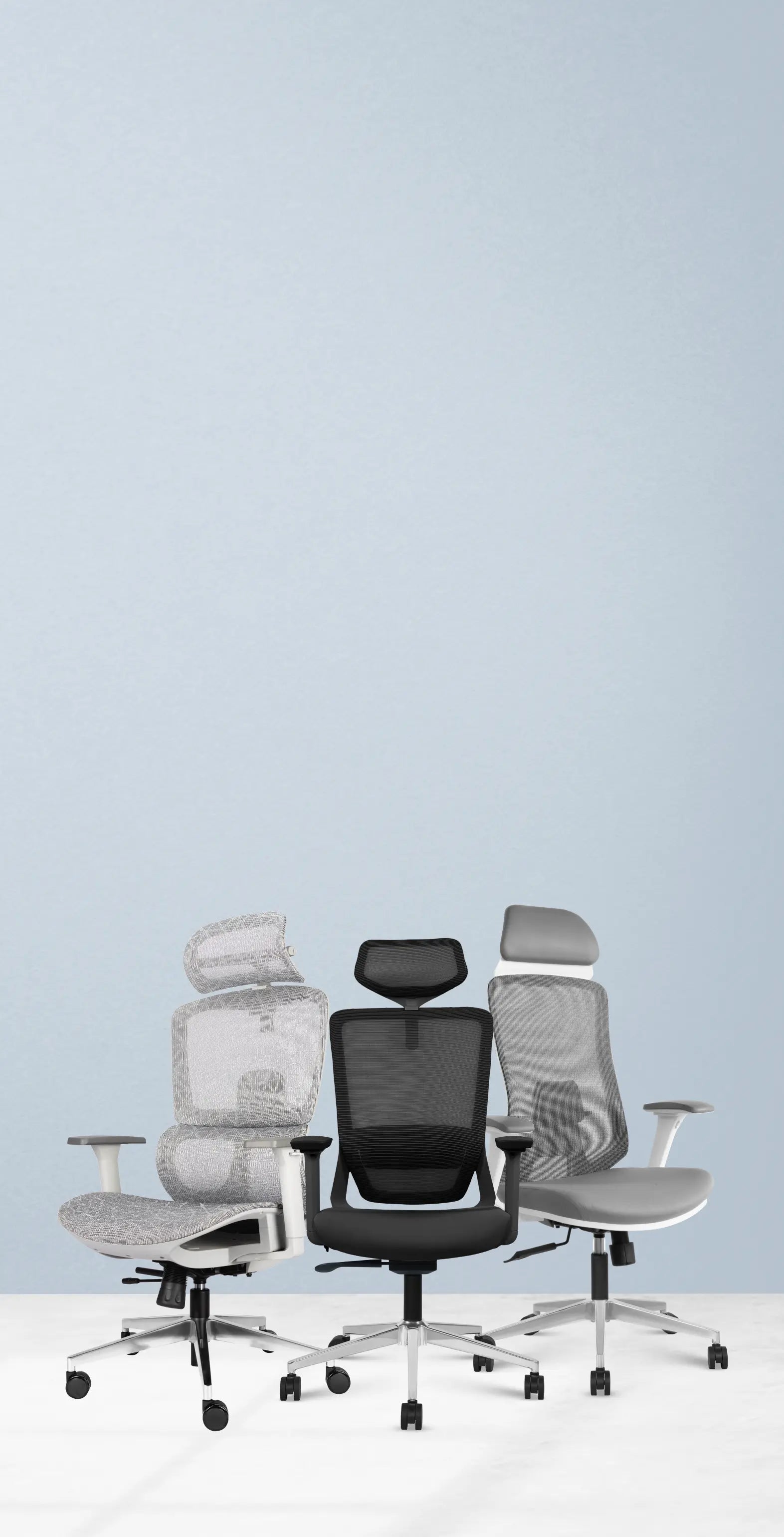Evolve series ergonomic chairs showcased on a mobile banner
